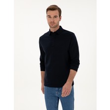 Cacharel Erkek Lacivert Regular Fit %100 Pamuk 3 İplik Polo Yaka Sweatshirt 50318960-VR033