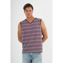 V Yaka Çizgili Kolsuz T-Shirt