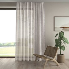 Demor Home Keten Görünümlü Ekstrafor Büzgülü Krem Rengi Yüksek Kalite Tül Perde