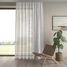 Demor Home Keten Görünümlü Ekstrafor Büzgülü Ekru Yüksek Kalite Tül Perde