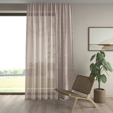 Demor Home Keten Görünümlü Ekstrafor Büzgülü Hasır Rengi Yüksek Kalite Tül Perde