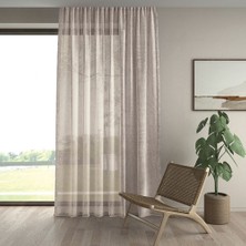 Demor Home Keten Görünümlü Ekstrafor Büzgülü Keten Rengi Yüksek Kalite Tül Perde