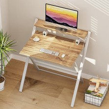 Ayz Metal Ayaklı Laptop Masası Katlanır Çalışma Masası Raflı Masa Katlanır Laptop Sehpası Bodo Siyah Çam