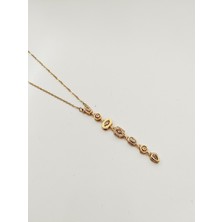 Çelik 7 Taşlı Y Kolye Altın Rengi