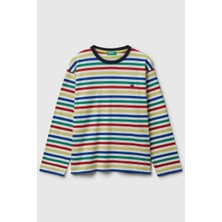 United Colors Of Benetton Erkek Çocuk 3FNLC10QB-25K  Uzun Kol Çizgili Tshirt Beyaz