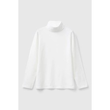United Colors Of Benetton Kız Çocuk 3P4ZC202N-25K Uzun Kol Boğazlı Tshirt Beyaz