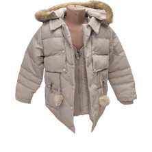 Kız Çocuk Önü Fermuarlı ve Çıt Çıtlı Ponpon Detaylı Çıkarılabilir Tüylü Kapüşonlu Peluş Astarlı Mont 3018