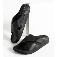 Birrbazaar Erkek Ortopedik Taban Ayarlanabilen Cırtlı Dikişli Şık Içeri Dışarı Deri(Suni) Terliği