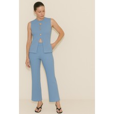 Bisiklet Yaka Gold Düğmeli Ottoman Bluz ve Regular pantolon Takım