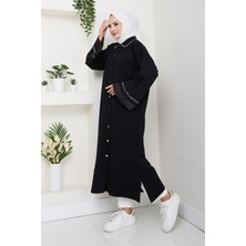 Kadın Şerit Detaylı Salaş Merserize Triko Ferace Hırka -PMK456