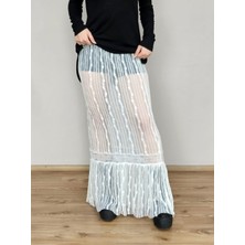 Fırfırlı Çizgili Dantelli Retro Dantel Etek