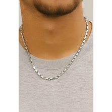 Gümüş Renk Kesik Arpa Unisex Çelik Kolye - 3350