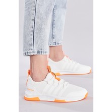 Tonny Black Spor Ayakkabı Beyaz - Turuncu Renk Suni Deri Düz Tabanlı Unisex Konforlu Tasarım