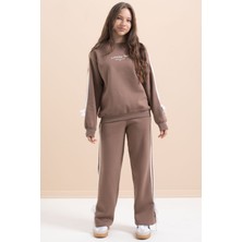 Kahverengi Kız Çocuk Şerit Detaylı 3 Iplik Şardonlu Takım 21515