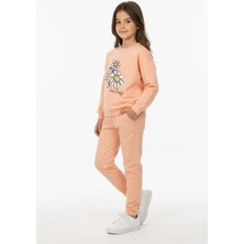 Mnk Baby & Kids Papatya Motif Kız Çocuk Eşofman MNK0620 Pamuklu Baskılı Somon Renk Günlük Kullanım İçin