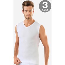 3 Adet Beyaz Kolsuz Erkek Atlet V Yaka Sıfır Kol Tişört %100 Pamuklu