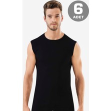 Arma Yıldız 6 Adet Siyah Kolsuz Erkek Atlet Yuvarlak Yaka Sıfır Kol Tişört %100 Pamuklu