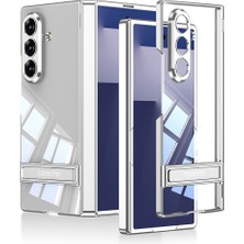 Galaxy Z Fold 7 Kılıf Kamera Korumalı Şeffaf Tasarımlı Zore LEGO Standlı Kapak - Gümüş