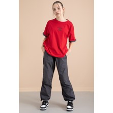 Füme Kız Çocuk Paraşüt Pantolonlu 2li Takım 20390