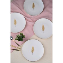 Tabak Evi Porselen Natura Fern Altın Yaldız Pasta Tabağı 20,50CM 4 Lü