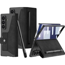 Nova Global Galaxy Z Fold 7 Kılıf Kamera Korumalı Kadife Tasarımlı Zore Kıpta Kalem Bölmeli Fest Kapak