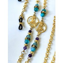 Thinblack Kova Burcu Akik ve Ametist Doğal Taşlı Gözlük Zinciri