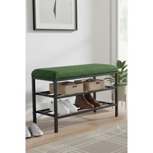 Lotus Metal Modern Ayakkabılık, Bank, Yatak Ucu, Organizer, Oturak,puf 3 Katlı 30X70 Keten Kumaş