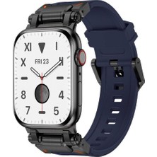Ile Uyumlu Watch 42MM KRD-101 Titanyum Metal Başlıklı Silikon Kordon Siyah-Mavi