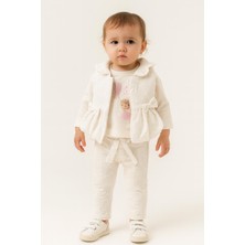 Kız Bebek Dantel Görünümlü  3’lü Takım – Yelek, Sweatshirt ve Pantolon 7044K