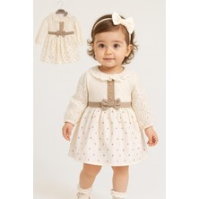 Kız Bebek Dantel Yaka Fiyonklu  Elbise - 1003K