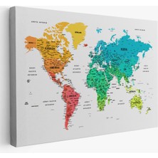  Türkçe Dünya Haritası Dekoratif Kanvas Tablo Son Derece Detaylı 1638