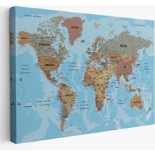  Dünya Haritası Türkçe Kanvas Tablo Ayrıntılı Dekoratif-Okyanuslu 2182