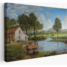  Köy ve Akarsu Manzaralı Dekoratif Kanvas Duvar TABLOSU-3425