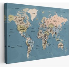  Türkçe Dünya Haritası Ayrıntılı Eğitici-Öğretici Okyanuslu Dekoratif Kanvas Tablo 2522