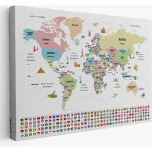  Türkçe Dünya Haritası Ülke Bayrak ve Başkentli Kanvas Tablo 1938