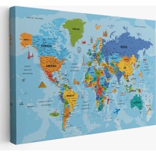  Türkçe Dünya Haritası Kanvas Tablo Son Derece Detaylı ve DEKORATIF-2040