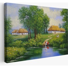  Akarsudan Su Dolduran Kadın Yağlıboya Görünüm Dekoratif Kanvas Duvar TABLOSU-3551