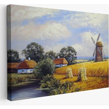  Buğday Tarlası ve Değirmen Yağlıboya Görünüm Dekoratif Kanvas Duvar TABLOSU-3556