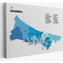  Istanbul  Ili ve Ilçeler Haritası  Dekoratif Kanvas Tablo 1366