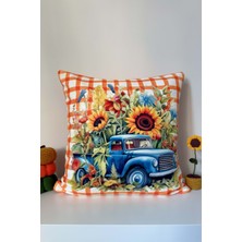 Bloom Truck – Sonbahar Çiçekleri Fitilli Kırlent Kılıfı Dijital Baskılı 43X43CM