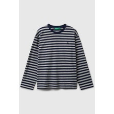 United Colors Of Benetton Erkek Çocuk 3FNLC10QB-25K  Uzun Kol Çizgili Tshirt Gri