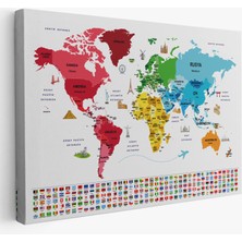  Türkçe Dünya Haritası Ülke Bayrak ve Başkentli Kanvas Tablo 1958