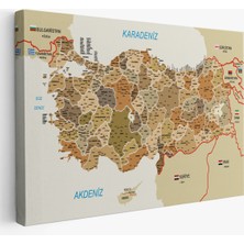  Türkiye Haritası Kanvas Tablo Il ve Ilçeli Ayrıntılı Eğitici Komşulu Dekoratif Tablo 3020