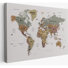  Detaylı Dünya Haritası Dekoratif Renkli Zeminli Kanvas Tablo 1702