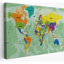 Türkçe Dünya Haritası Ayrıntılı Eğitici-Öğretici Okyanuslu Dekoratif Kanvas Tablo 2502