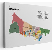  Istanbul  Ili ve Ilçeler Haritası  Dekoratif Kanvas Tablo 1365