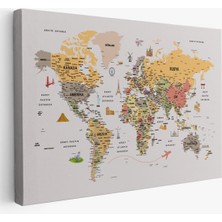  Türkçe Dünya Haritası Çok Detaylı Ünlü Yerler Sembollü Kanvas Tablo 1747