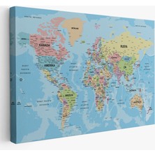  Dünya Haritası Türkçe Kanvas Tablo Ayrıntılı Dekoratif-Okyanuslu 2160