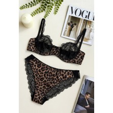 Leopar Desenli Dantel Detaylı Sütyen Külot Takımı - Şık Iç Giyim Takımı
