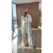 Kadın Ham Keten Tunik-Krem